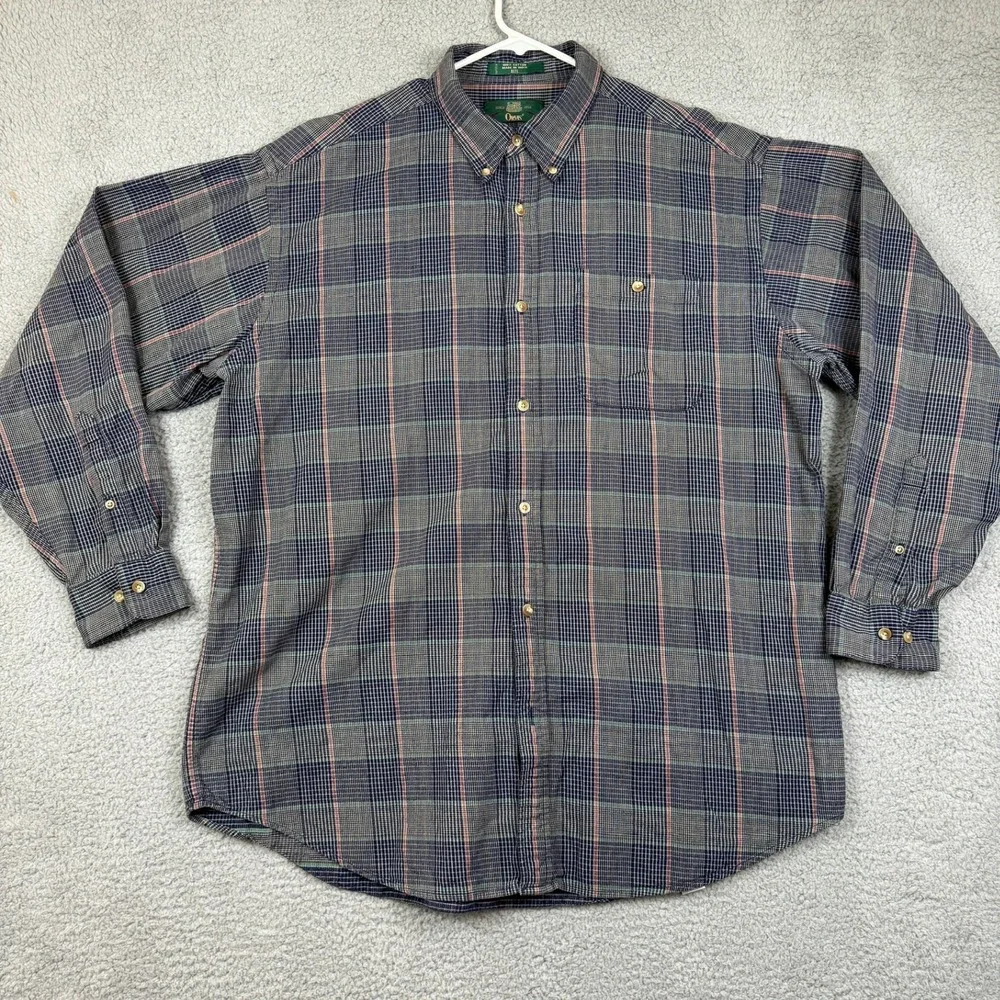 VTG Orvis Plaid Long‎ Sleeve Button Down Shirt Men's XXLT 100% Cotton Casual